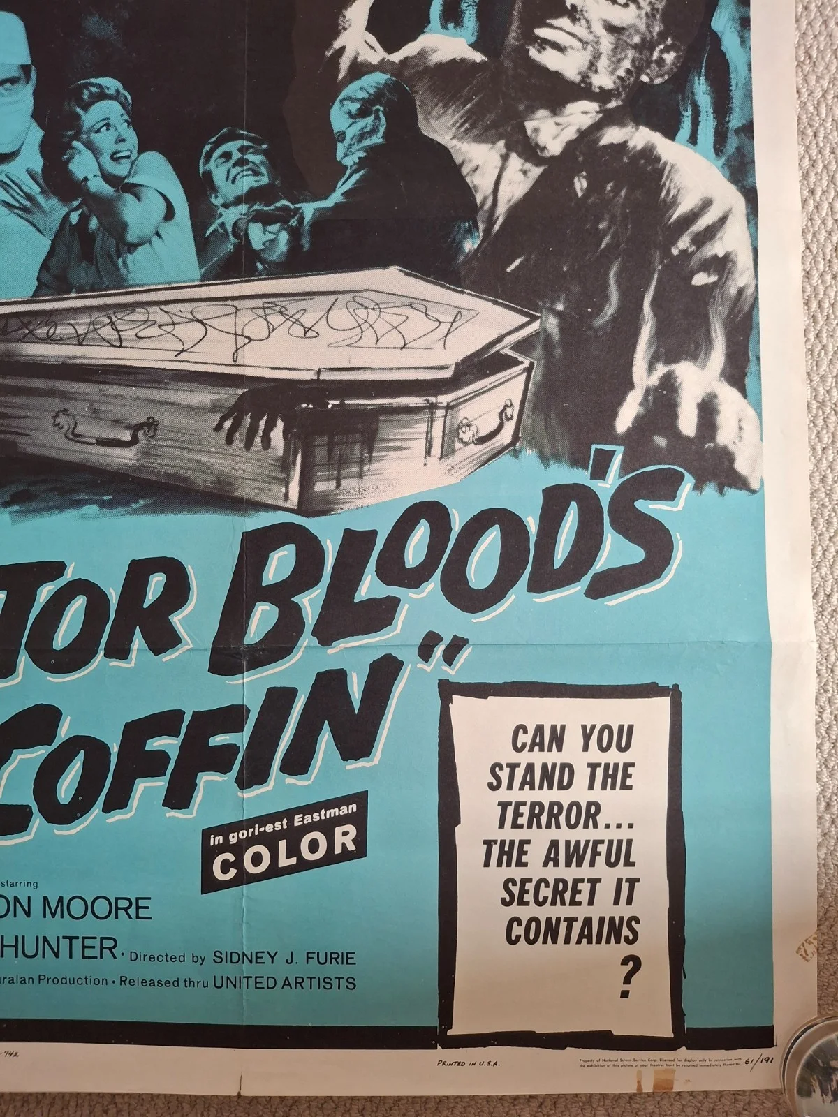Rare & Original Doctor Blood's Coffin US One Sheet Film Cinema Movie Poster 1961, изображение 5