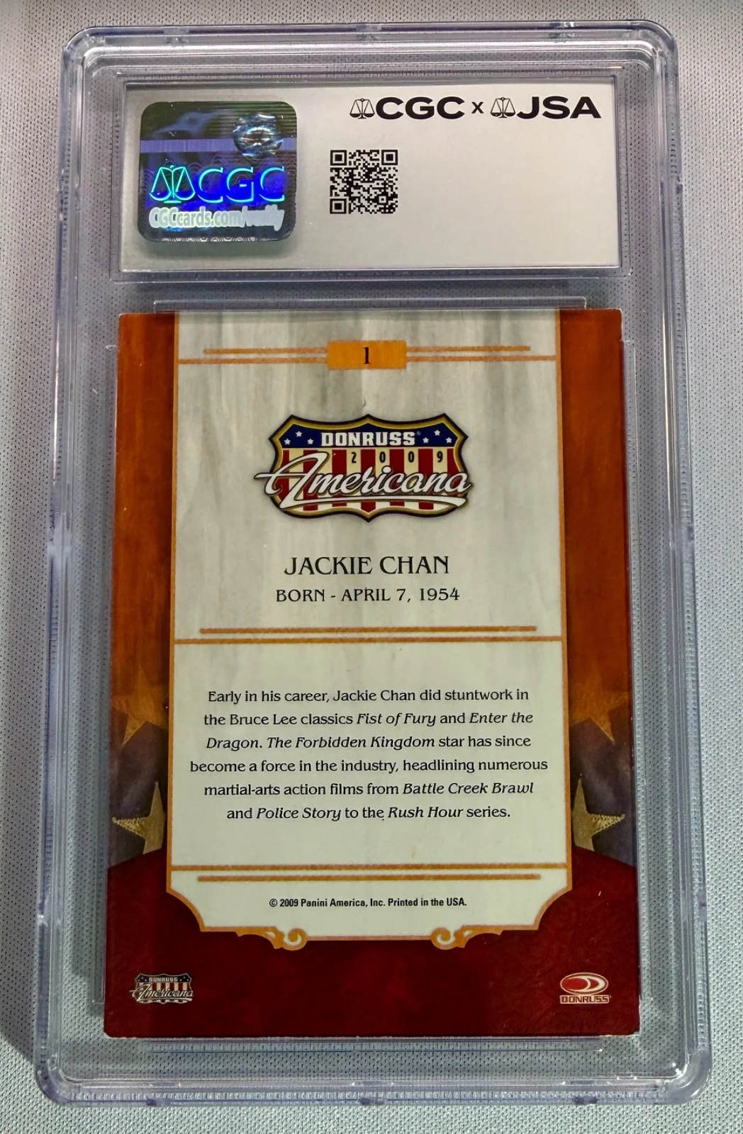 Jackie Chan — 2009 Donruss Americana Jackie Chan Signed Auto Rookie RC Card #1 JSA CGC, изображение 2