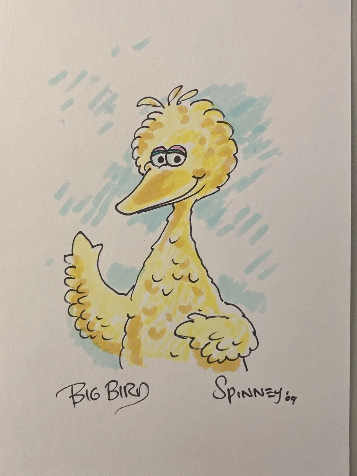 Carroll Spinney 1933-2019 handsigned 5x7 sketch of “Big Bird “and signed by him, image 2