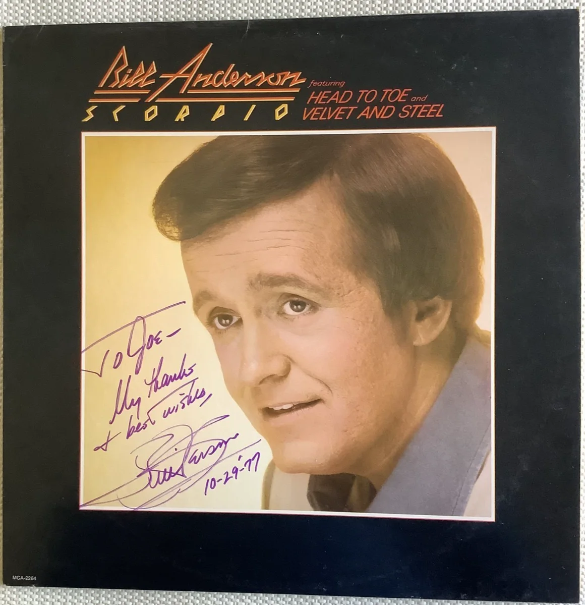 BILL ANDERSON "SCORPIO" HAND SIGNED AUTOGRAPH ( IN MY STORE) ALBUM COVER 1977, изображение 2