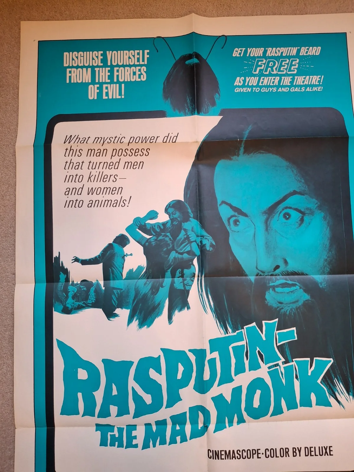 1966 Rasputin The Mad Monk Foreign One Sheet Movie Poster 21 x 47 inches, изображение 3