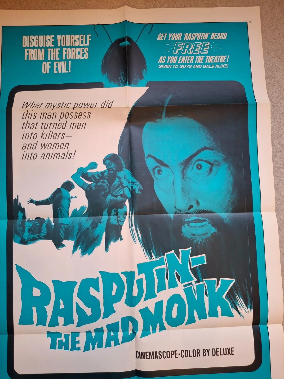 1966 Rasputin The Mad Monk Foreign One Sheet Movie Poster 21 x 47 inches, изображение 4