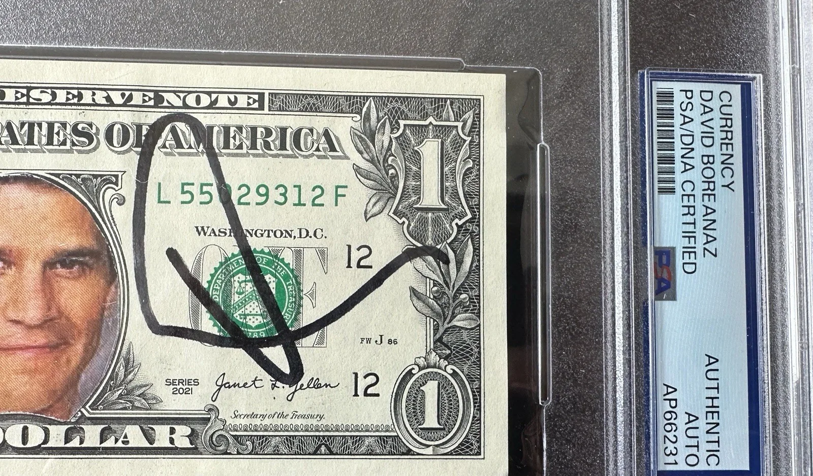 DAVID BOREANAZ Signed $1 One Dollar Bill Currency PSA/DNA AUTO 1/1, image 2