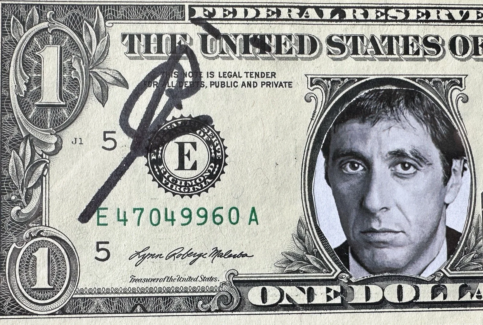 AL PACHINO SCARFACE HEAT Signed $1 One Dollar Bill Currency PSA/DNA AUTO 1/1, изображение 2