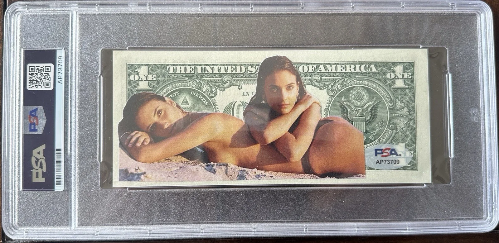 RENEE & ELISHA HERBERT Dual $1 One Dollar Bill Currency PSA/DNA AUTO 1/1, image 2