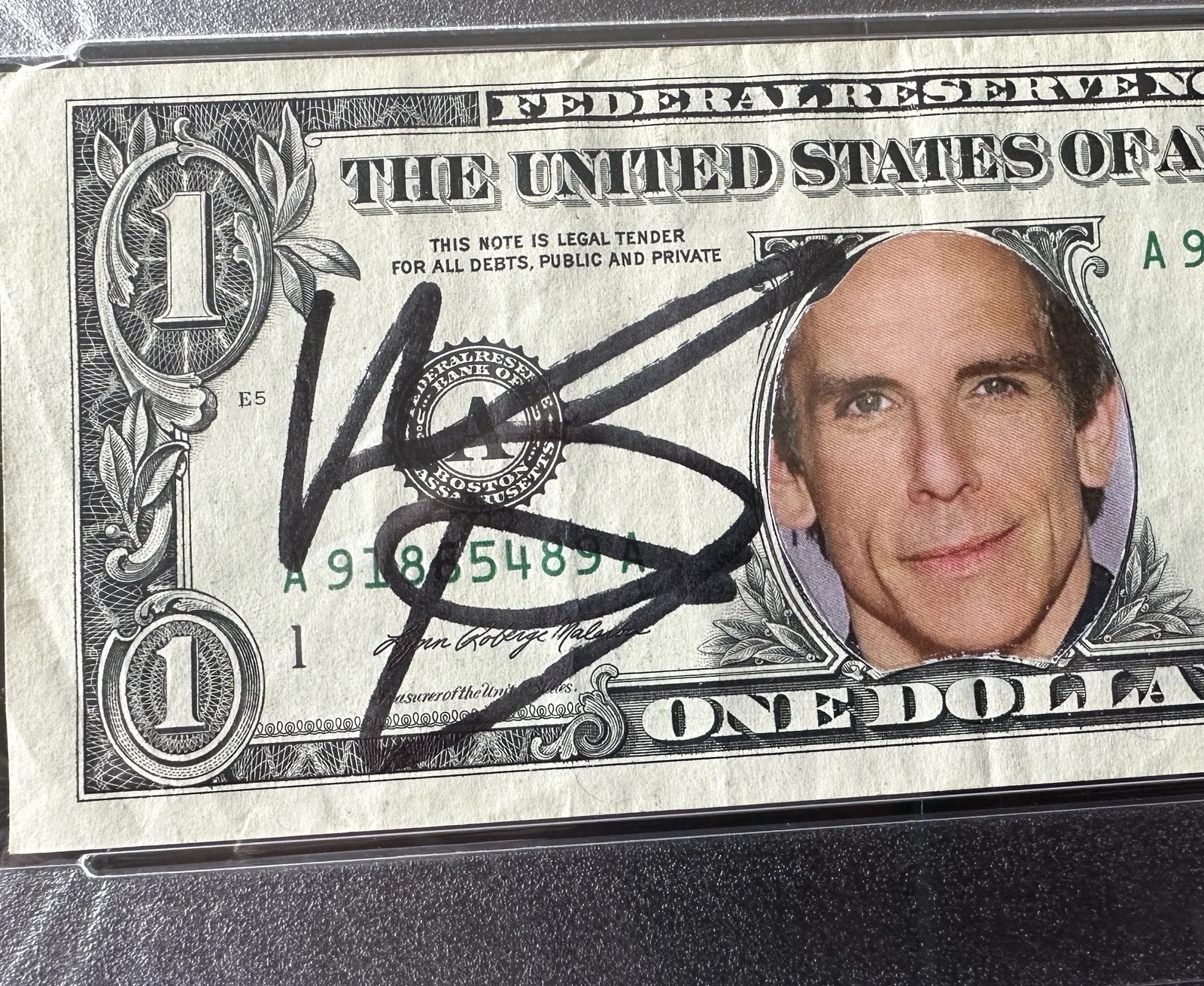 BEN STILLER Signed $1 One Dollar Bill Currency PSA/DNA AUTO 1/1, image 2