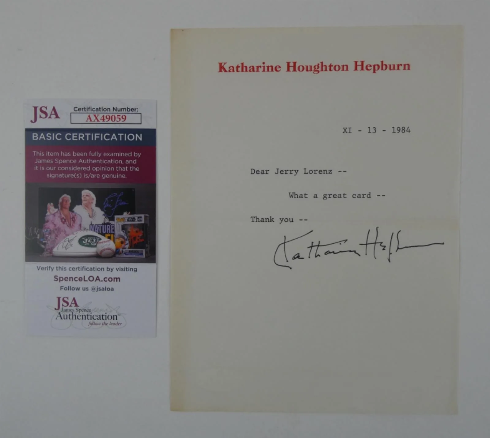 Katherine Hepburn — Katharine Hepburn Signed Typed Letter TLS Autographed 6x8 w/ Envelope, JSA COA