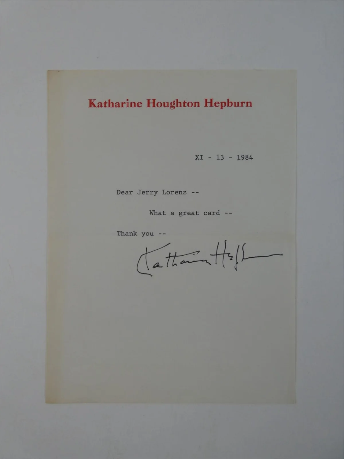 Katherine Hepburn — Katharine Hepburn Signed Typed Letter TLS Autographed 6x8 w/ Envelope, JSA COA, image 2