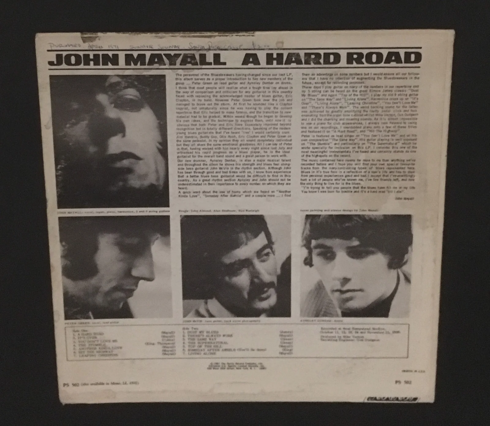 JOHN MAYALL & PETER GREEN SIGNED BLUESBREAKERS A HARD ROAD LP RECORD ACOA COA, image 4