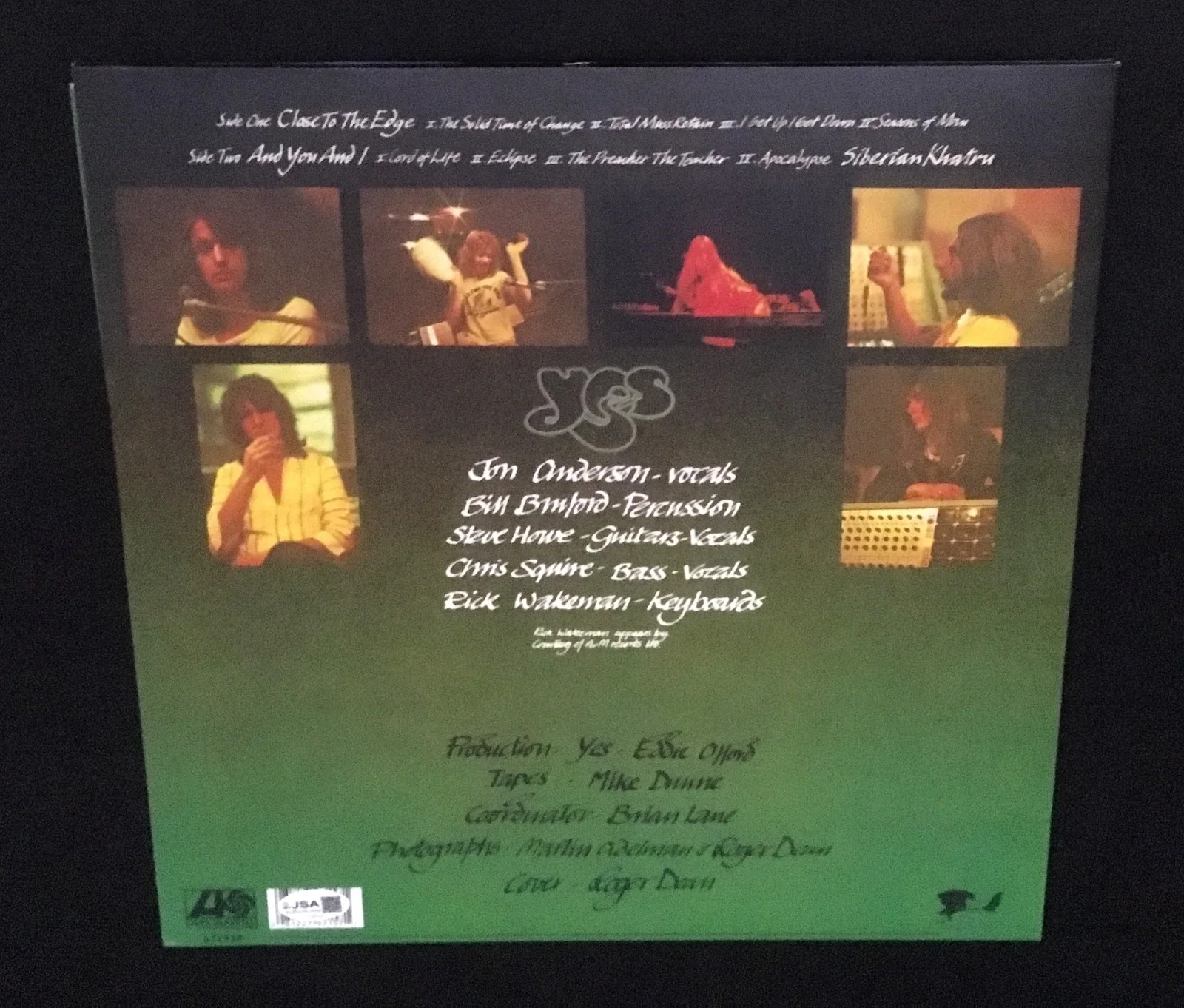 YES CLOSE TO THE EDGE LP SIGNED JON ANDERSON BILL BRUFORD RICK WAKEMAN JSA COA, изображение 4