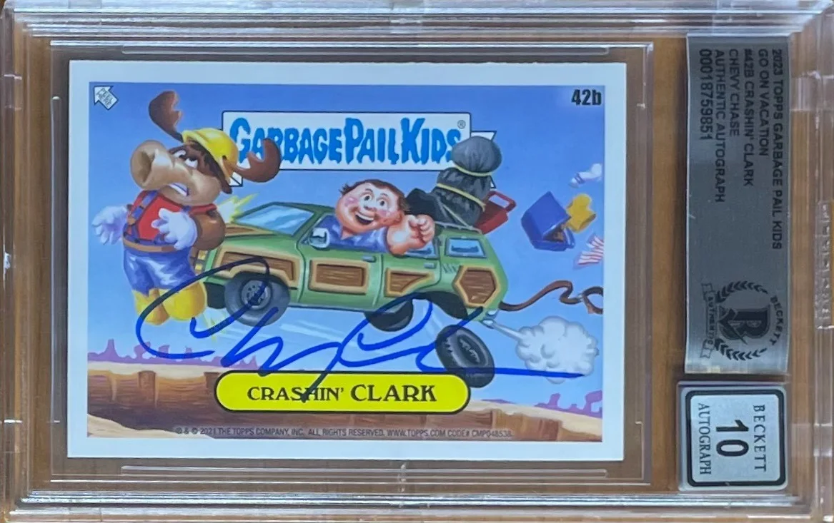 JEFF FOXWORTHY — CHEVY CHASE SIGNED CRASHIN' CLARK 2023 GARBAGE PAIL KIDS BAS BGS 10 AUTOGRAPH