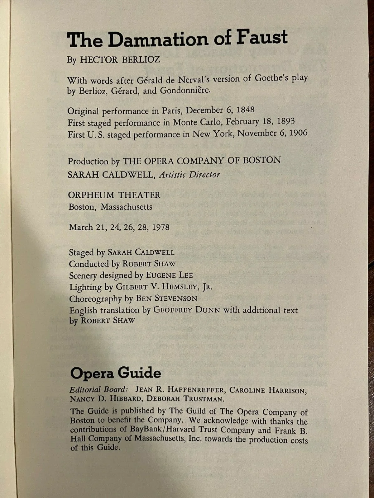 The Damnation of Faust Guide Opera Company of Boston 1978 season, изображение 2