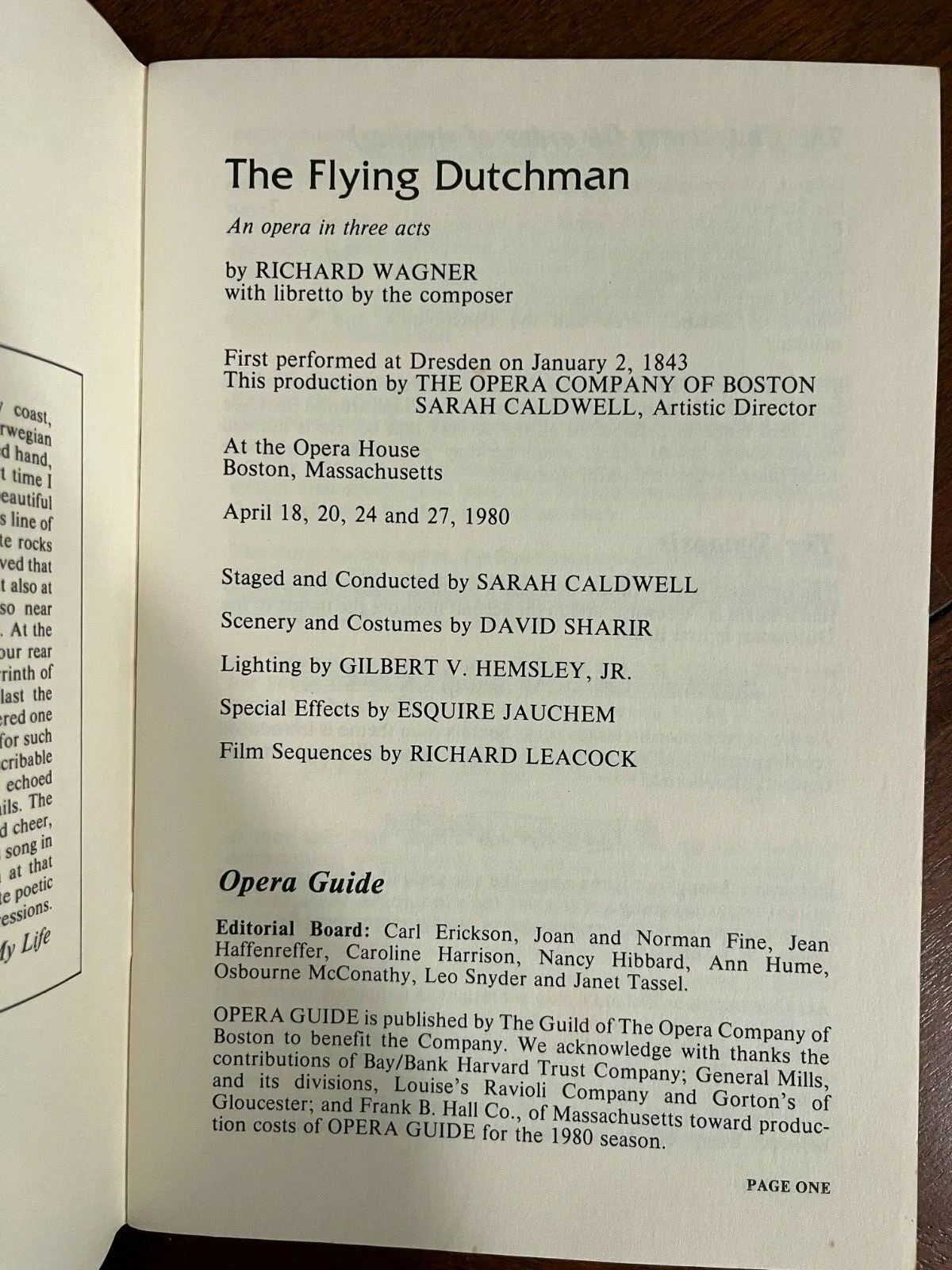 The Flying Dutchman Guide Opera Company of Boston 1980 season, изображение 2