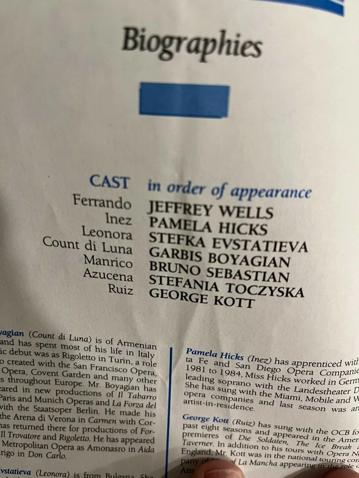 Il Trovatore 1987 Season Opera Company of Boston, изображение 2