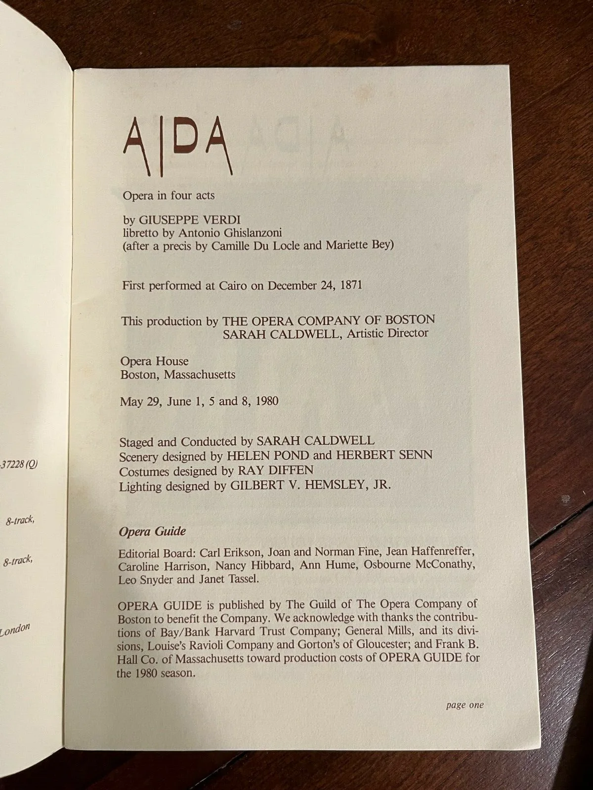 AIDA guide 1980 Opera Company of Boston, изображение 2