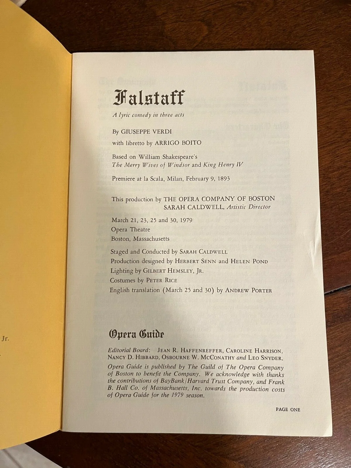 Falstaff Guide Opera Company of Boston 1979 season, изображение 2
