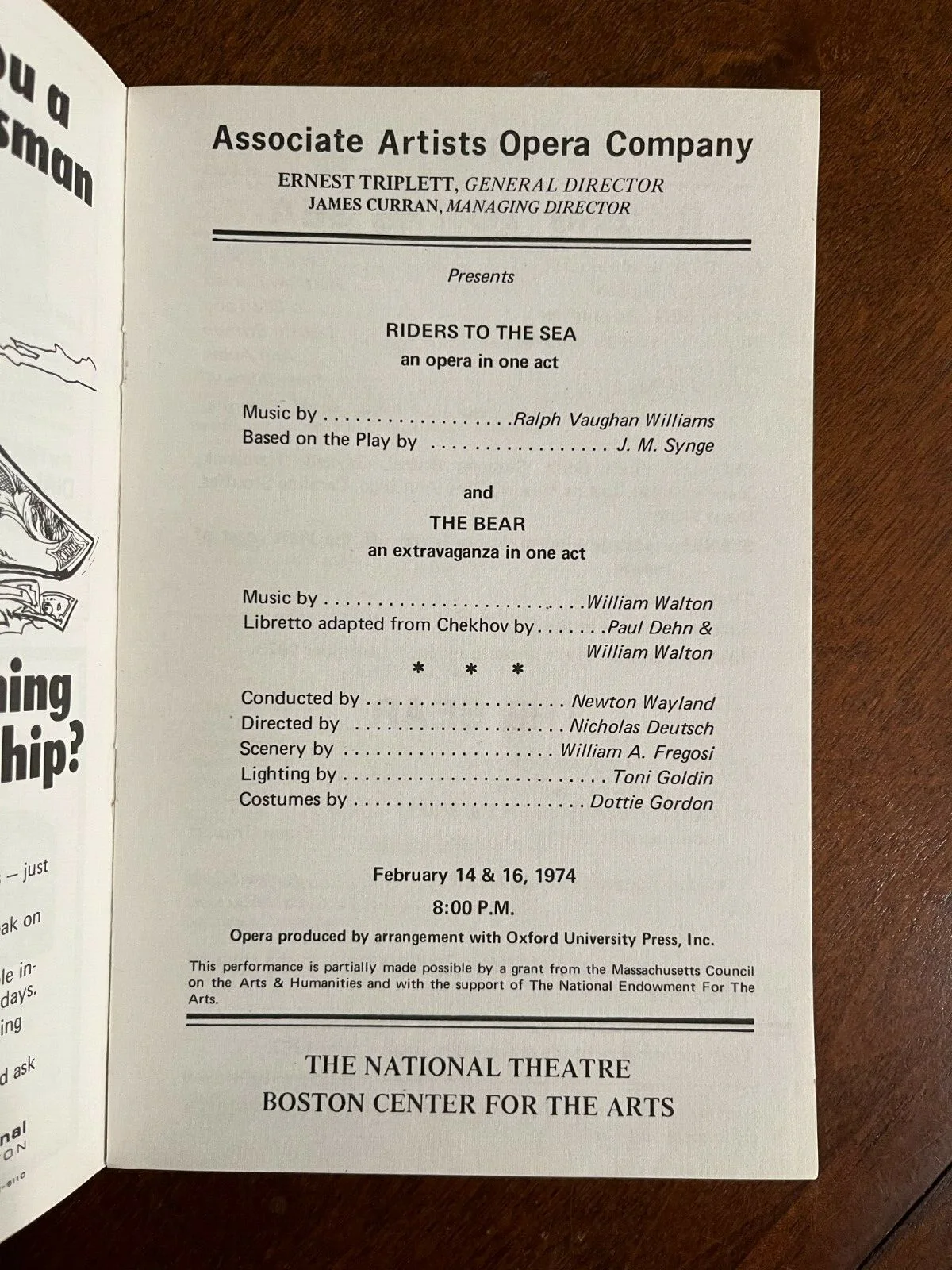 Associate Artists Opera Company 1973 1974 Season Riders to the Sea - The Bear, изображение 2