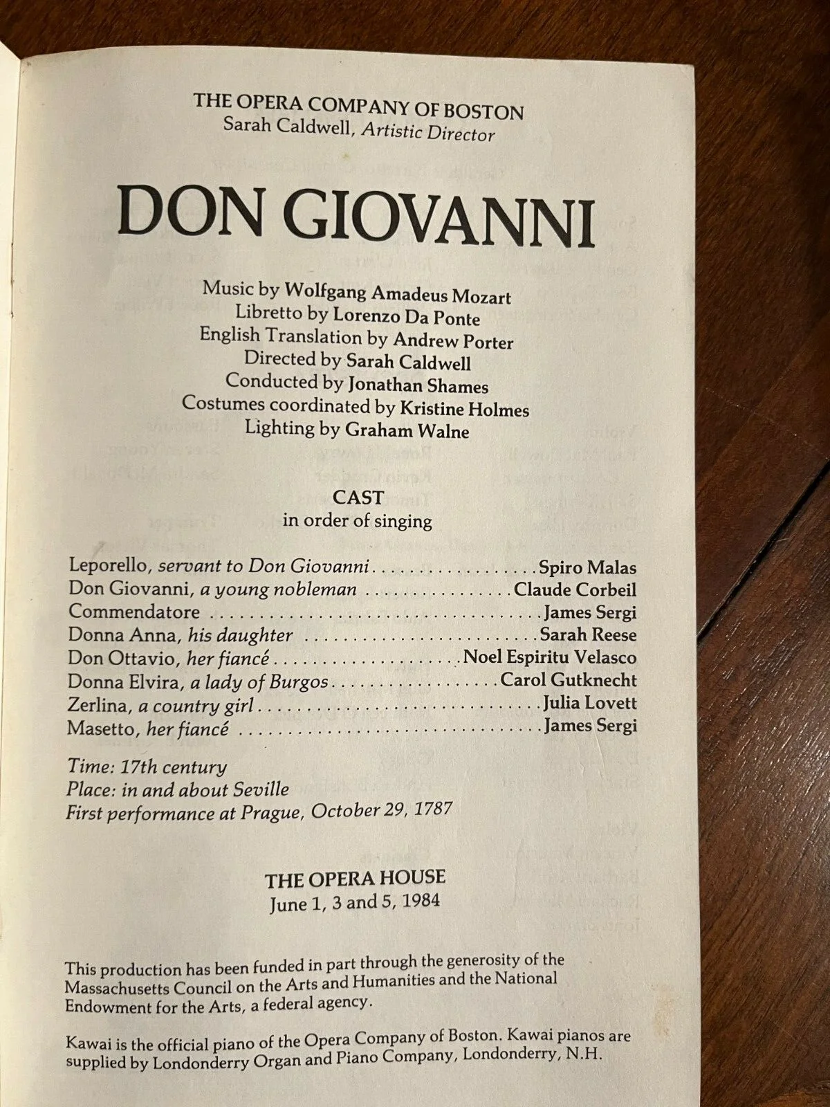 Don Giovani program Opera Company of Boston 1984 season, image 2