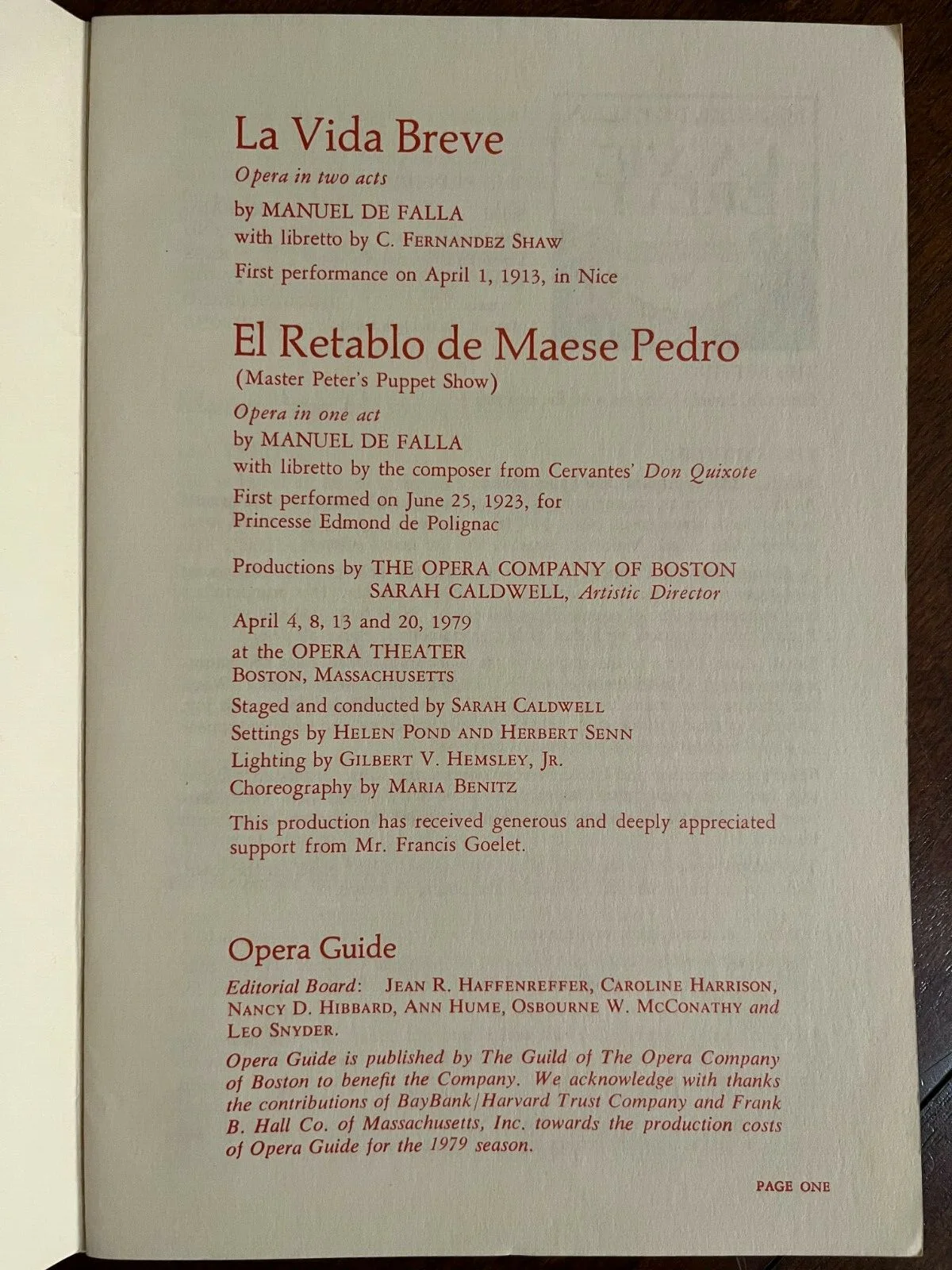 Manuel De Falla La Vida Breve y Retablo de Maese Pedro 1979 Opera Guide, image 2