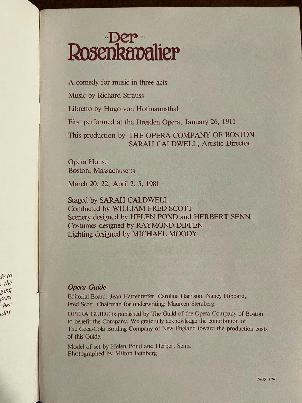 Der Rosenkavalier Strauss 1981 Season Opera Company of Boston, image 2