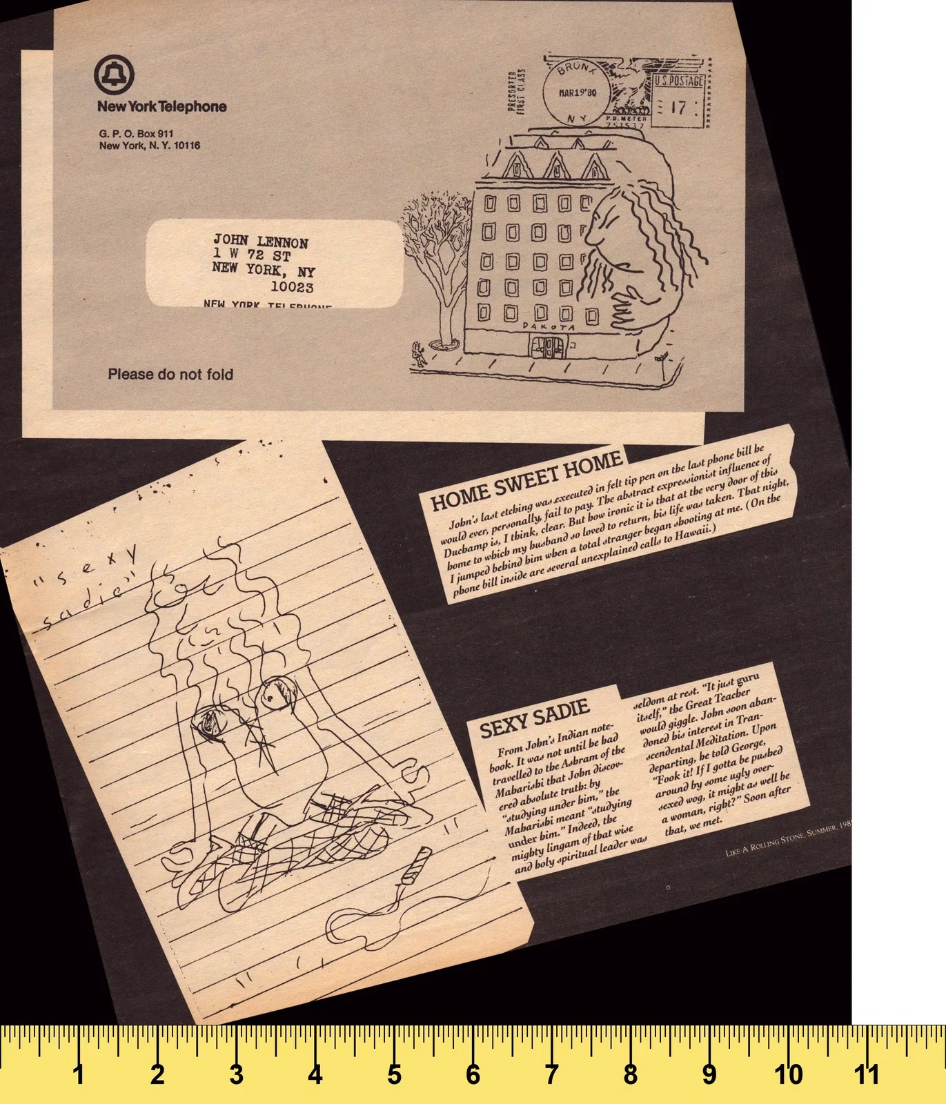 John Lennon 'Sexy Sadie' Drawing & Dakota Envelope Art Print - Like a Rolling, image 3