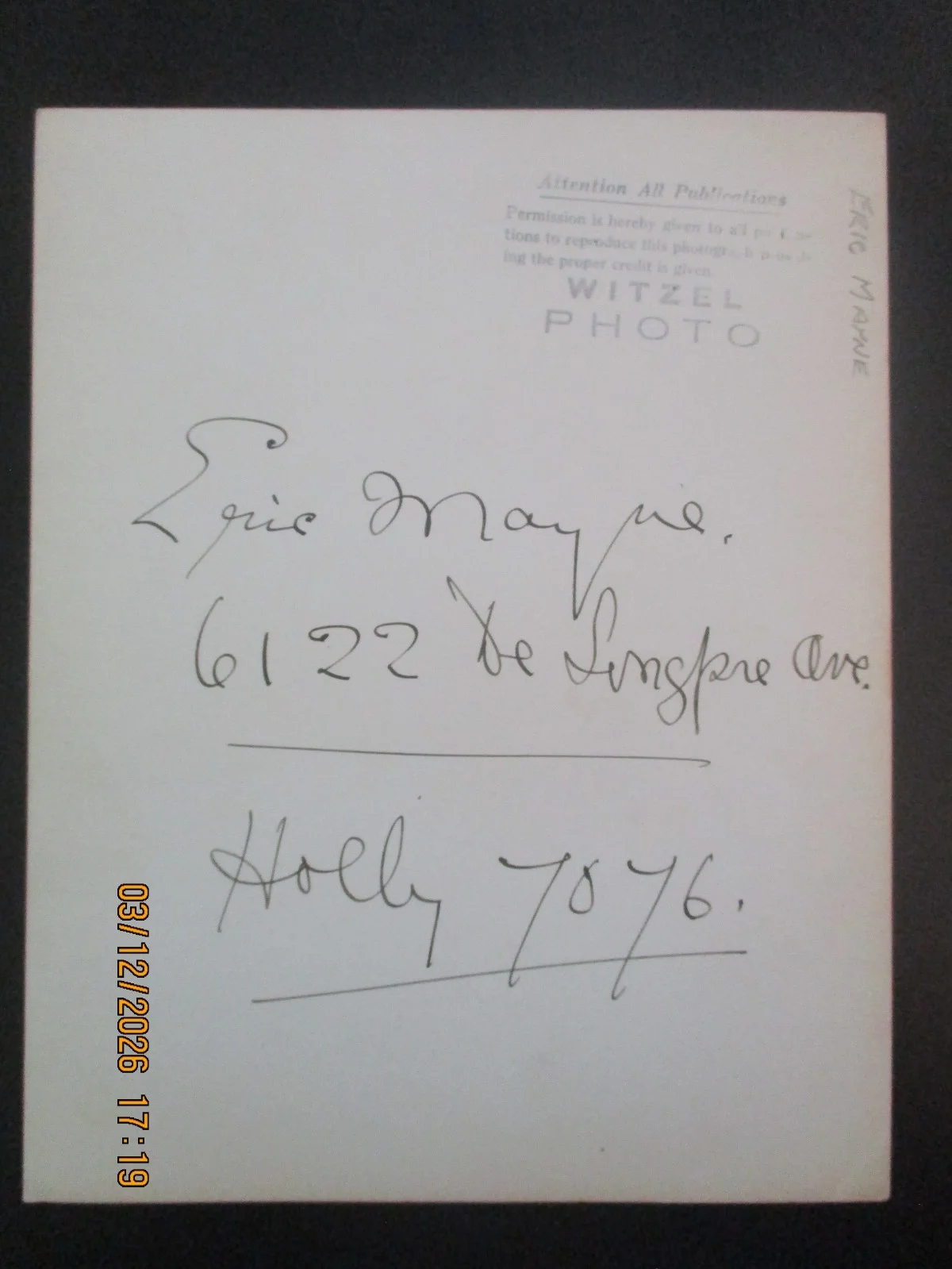 ERIC MAYNE Original Vintage 1920s WITZEL Stamped SIGNED AUTOGRAPHED DbW Photo, image 2