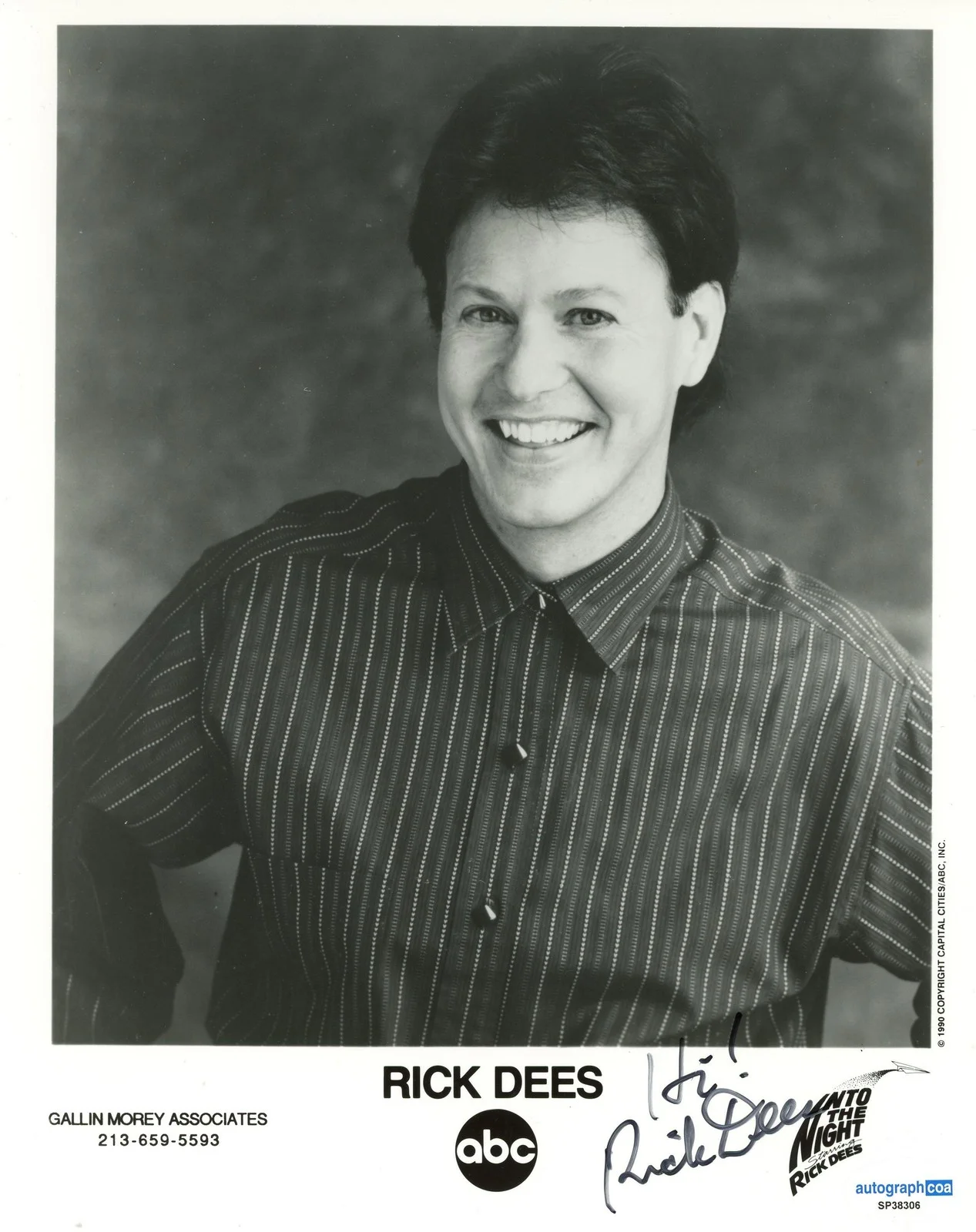 Rick Dees — Rick Dees "Into the Night" Disc Jockey AUTOGRAPH Signed 8x10 Photo ACOA, image 2