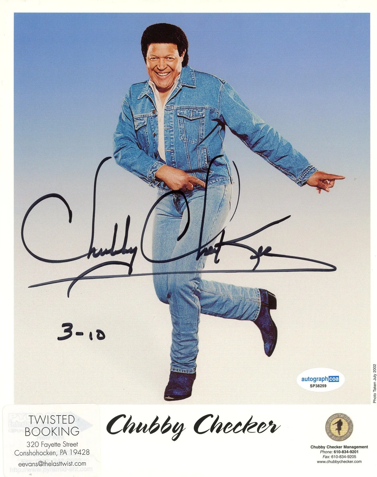 Chubby Checker — Chubby Checker "The Twist" Singer AUTOGRAPH Signed Autographed 8x10 Photo B ACOA, изображение 2