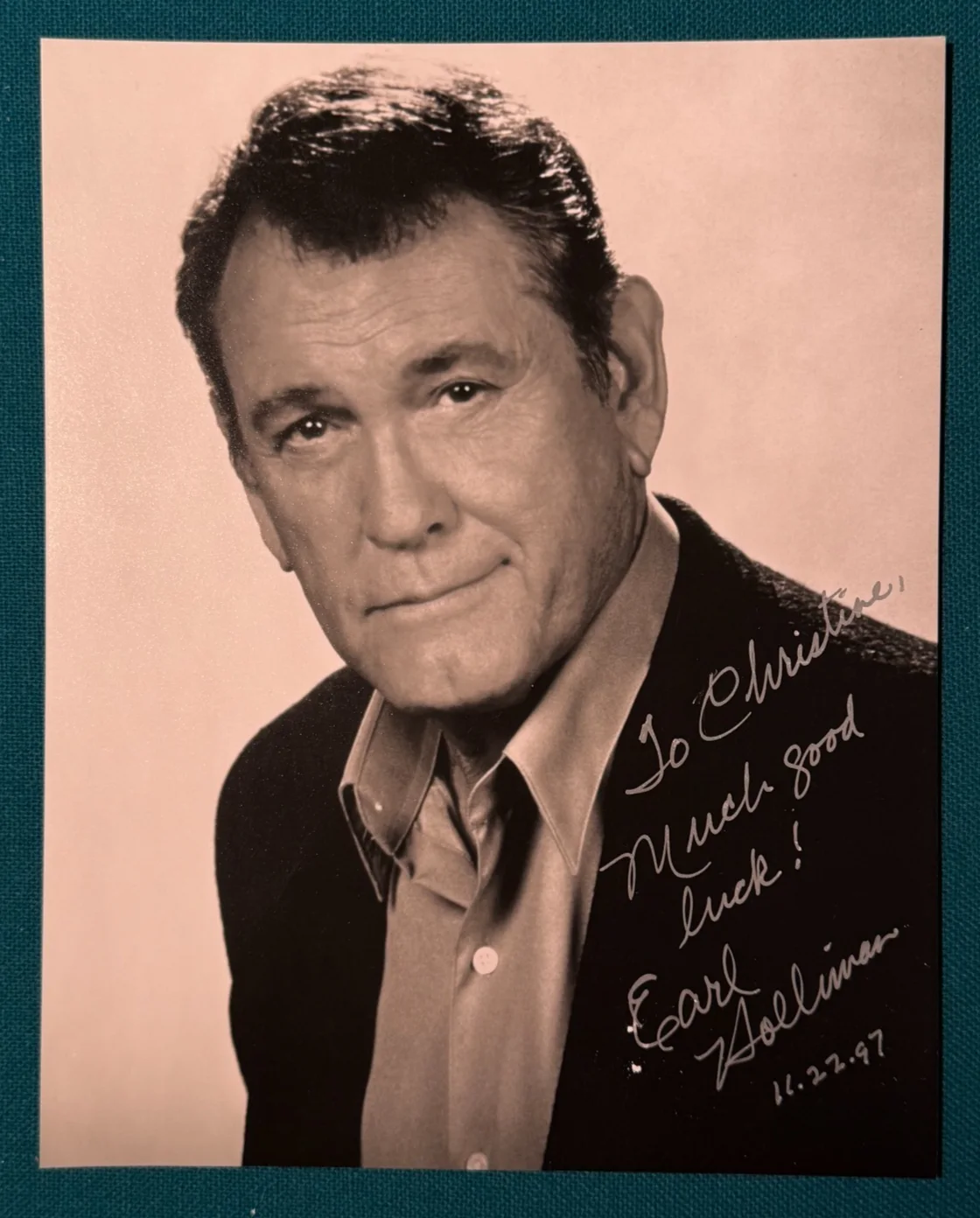 Earl Holliman — Earl Holliman Autograph 8x10 B&W Photo from 1997, Police Woman, Rainmaker
