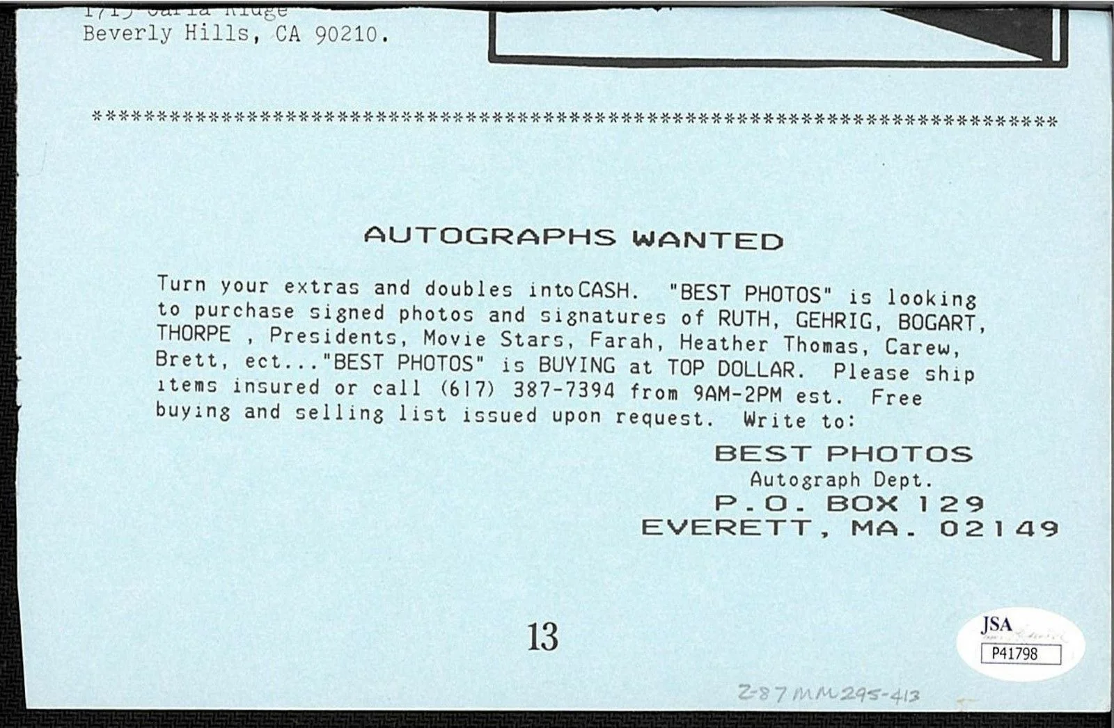 LILLIAN GISH SIGNED JSA 8 1/4 X 4 3/4 CUT OUT PAGE INSCRIBED CERTIFIED #P41798, изображение 2