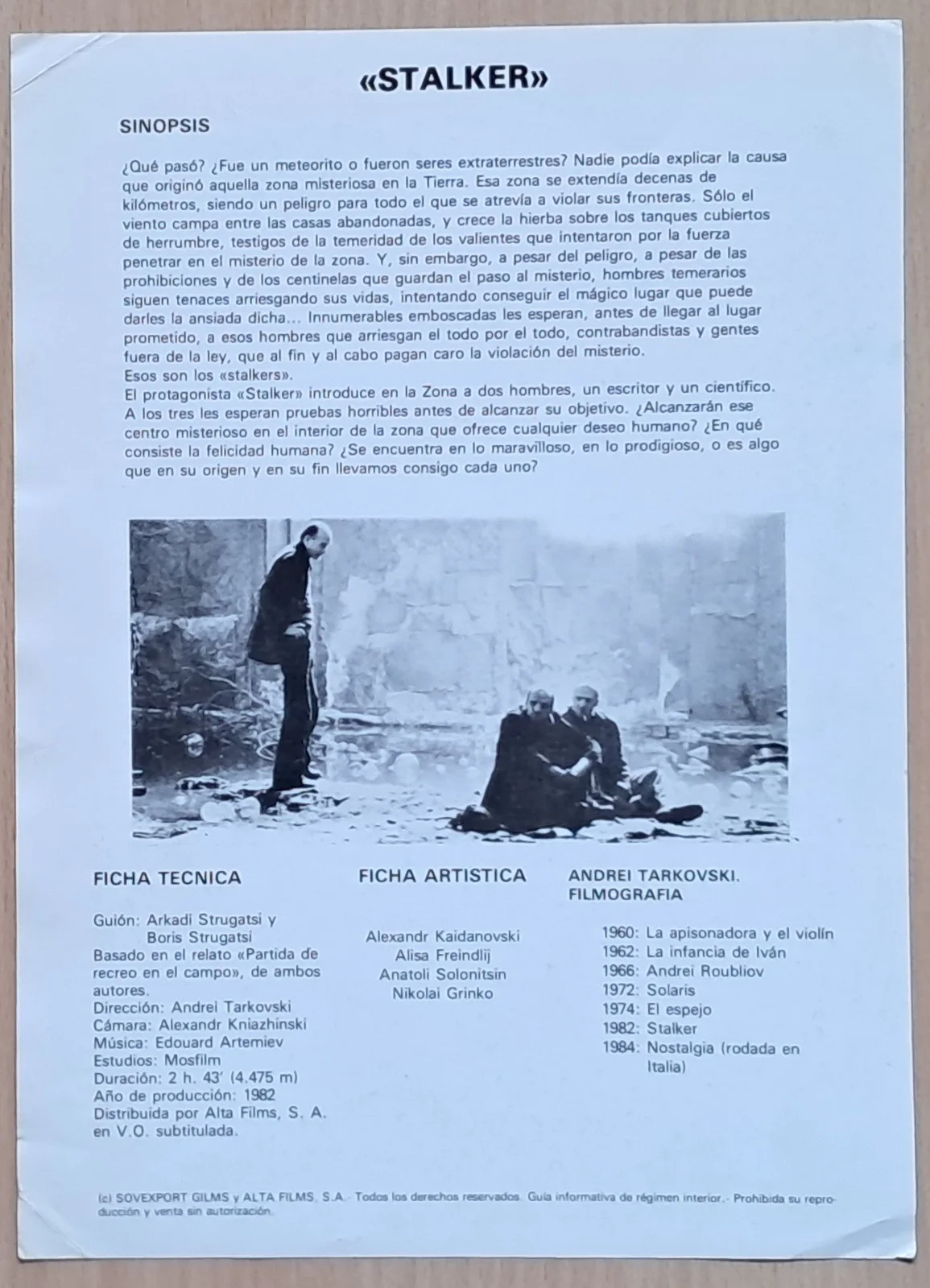 Stalker ORIGINAL Spanish PROGRAM Andrei Tarkovsky Russian sci-fi Lemeshev art, image 3