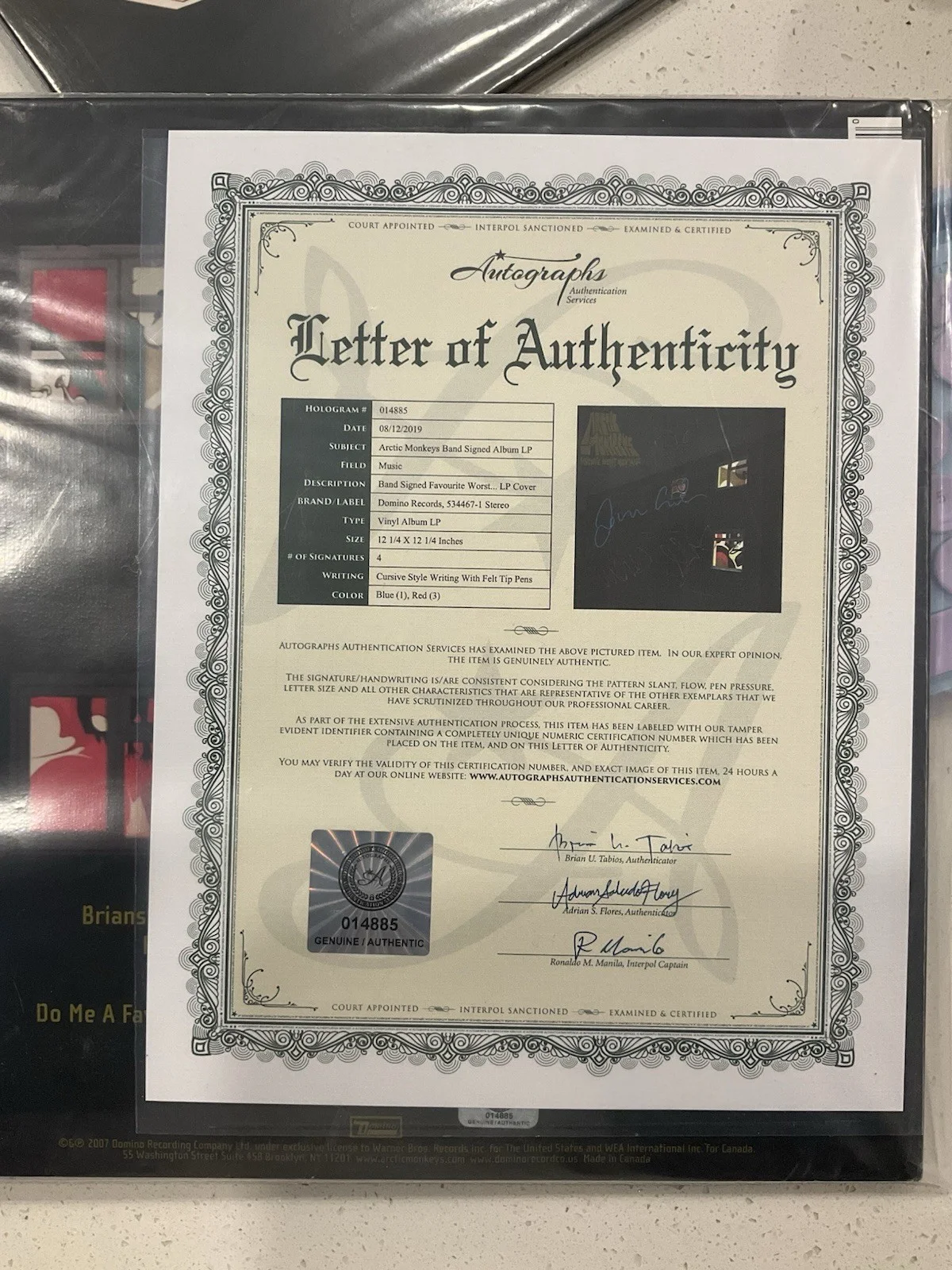 Arctic Monkeys Favourite Worst Nightmare Signed Vinyl Autographs Authentication, image 2