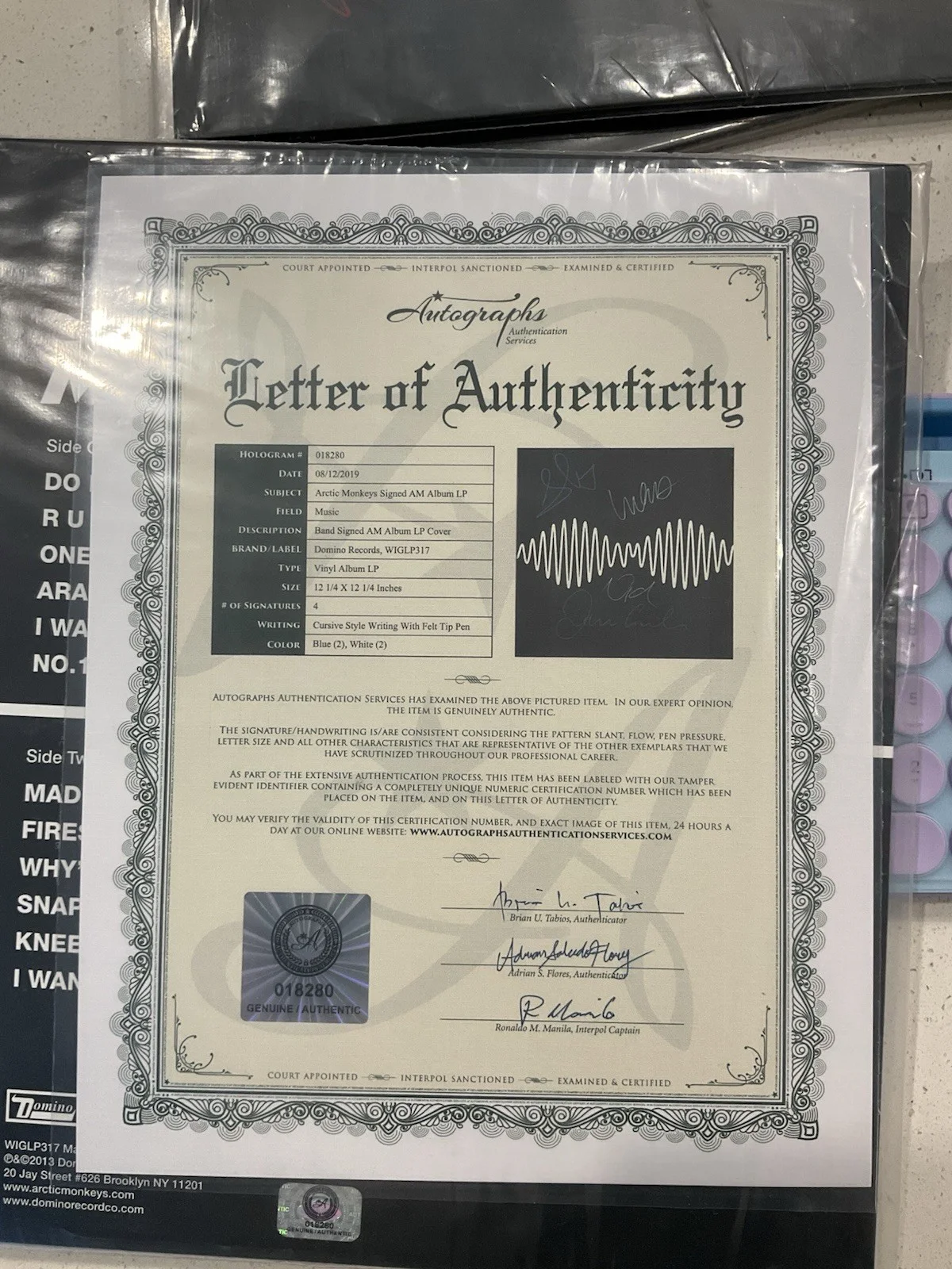 Arctic Monkeys Signed AM Vinyl LP with Autographs Authentication Services, image 2