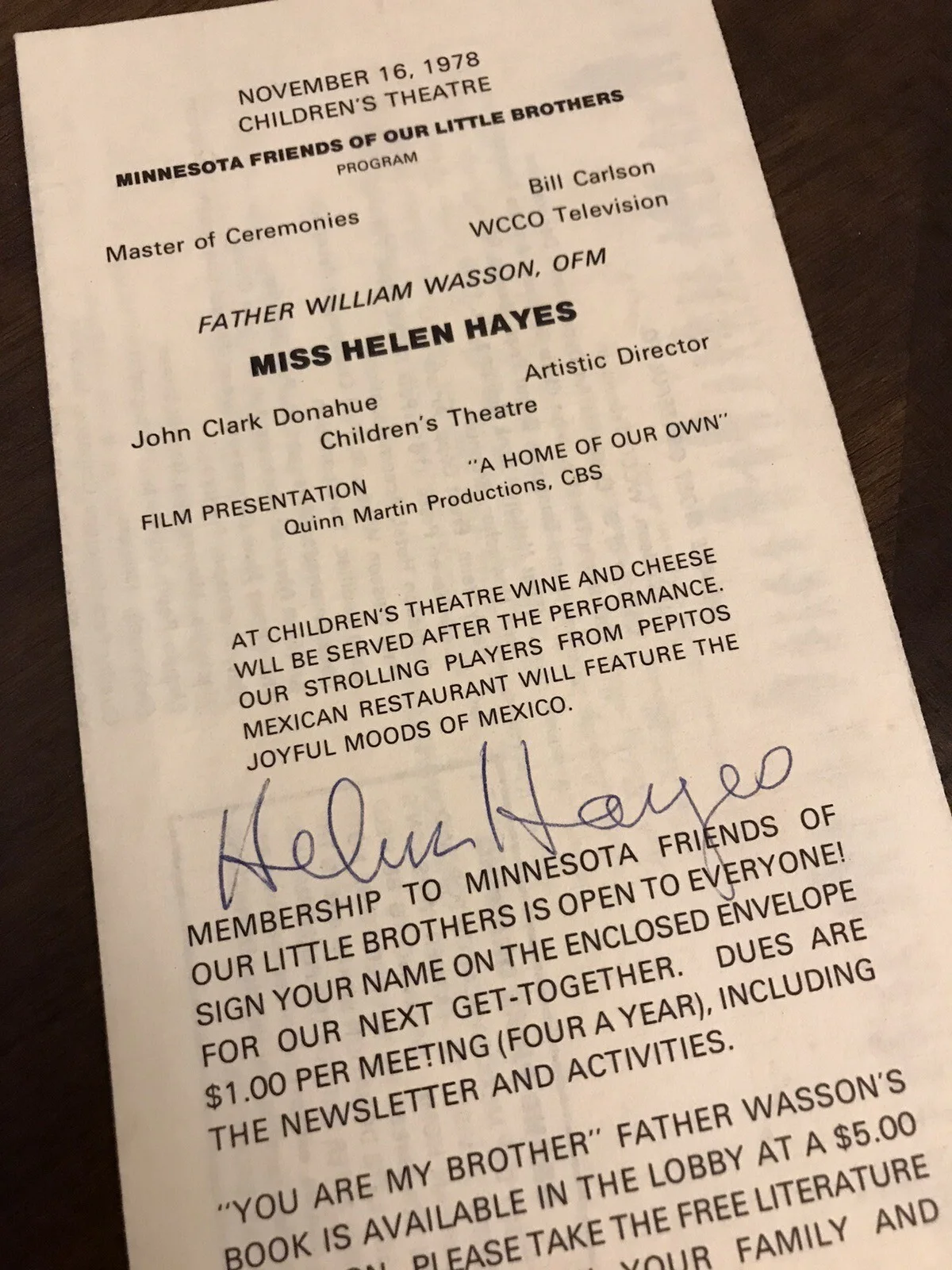 Helen Hayes — 1978 Helen Hayes Signed Autograph Charity Children's Theater Program