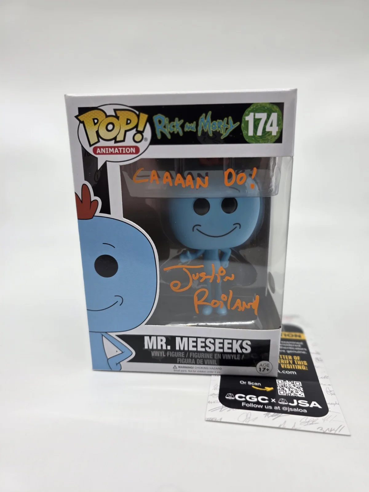 Justin Roiland — Justin Roiland Signed Funko Pop Rick and Morty Mr Meeseeks JSA w/ Quote