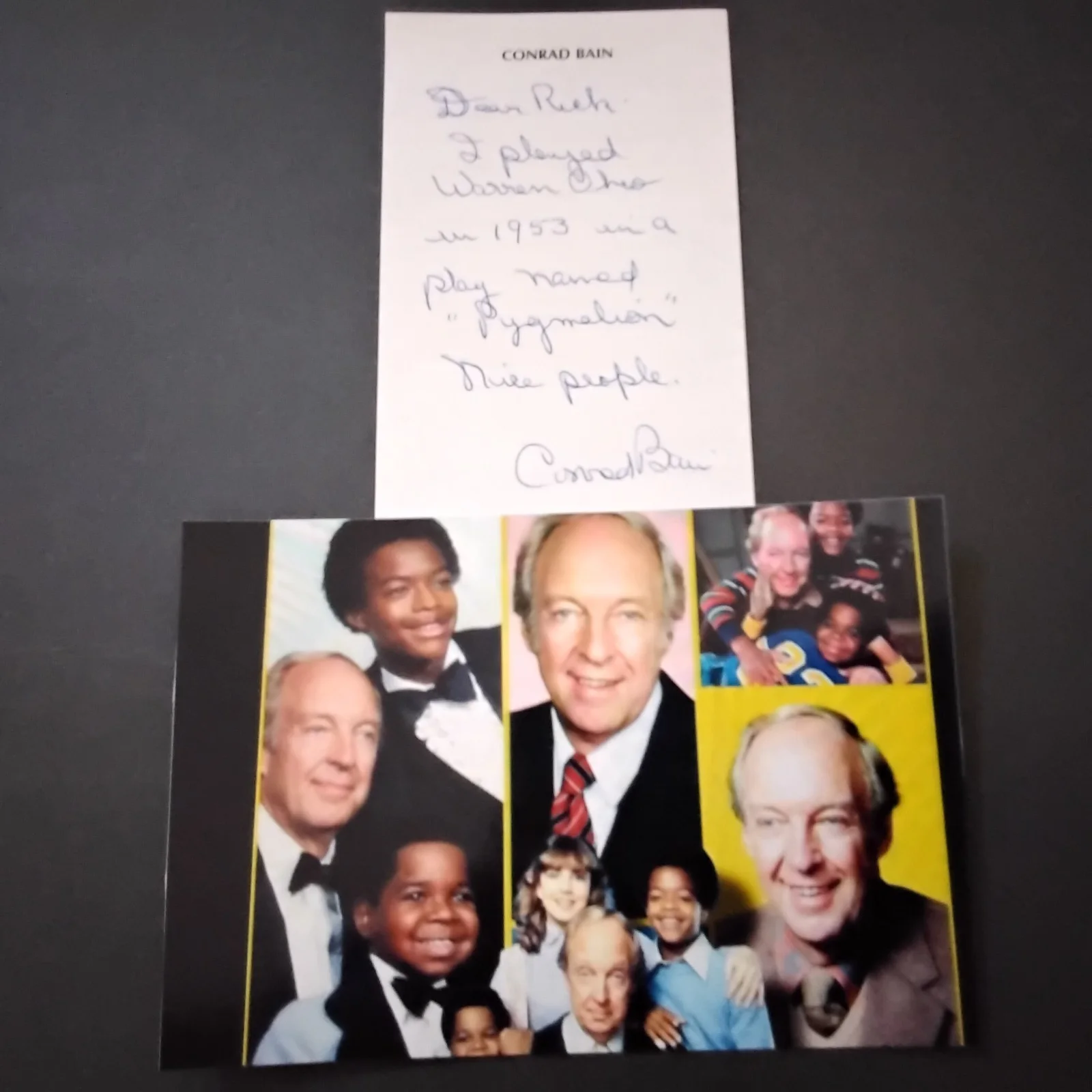 Conrad Bain SIGNED Note Photo Film TV Actor Diff'rent Strokes Maude Enemy People, image 2