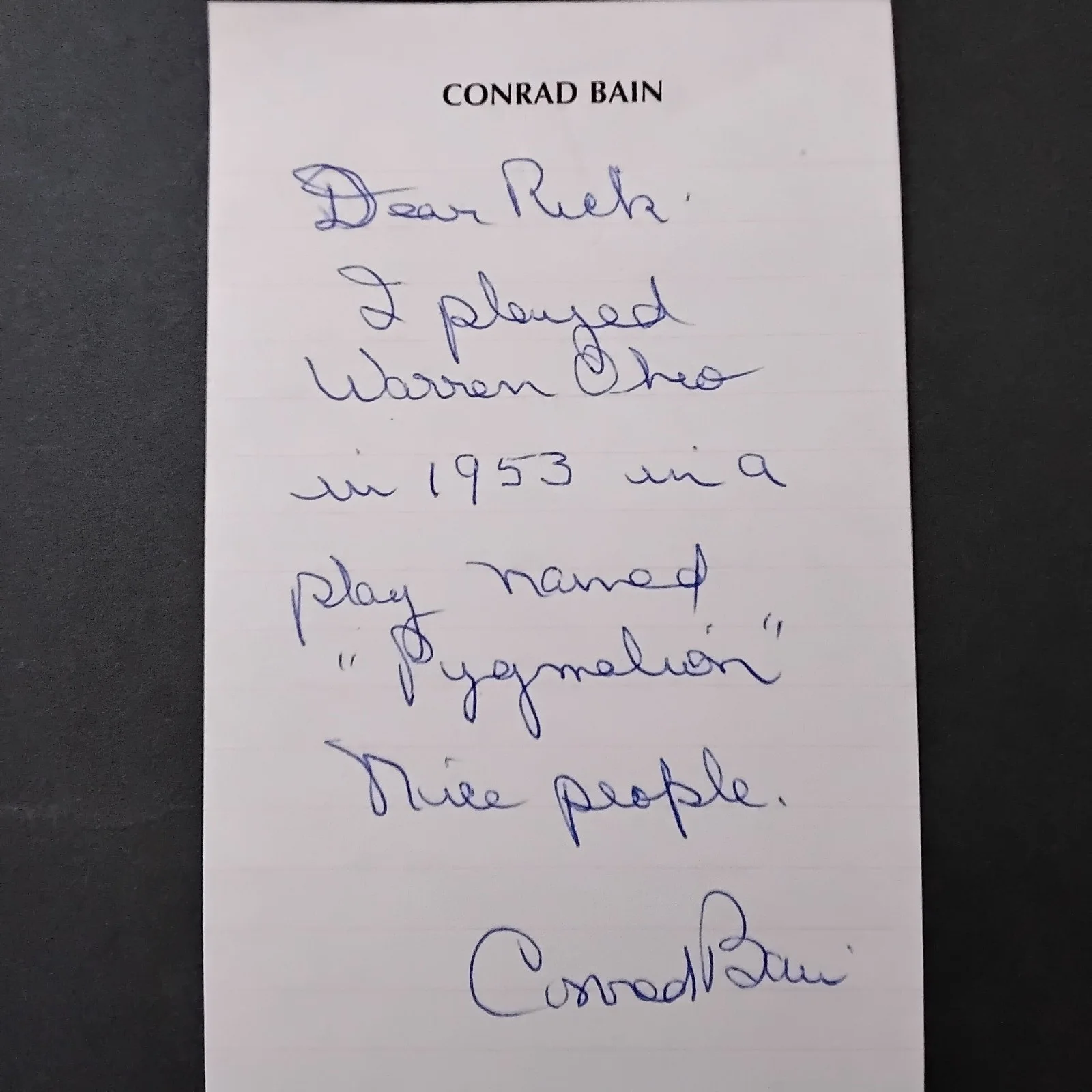 Conrad Bain SIGNED Note Photo Film TV Actor Diff'rent Strokes Maude Enemy People, image 3