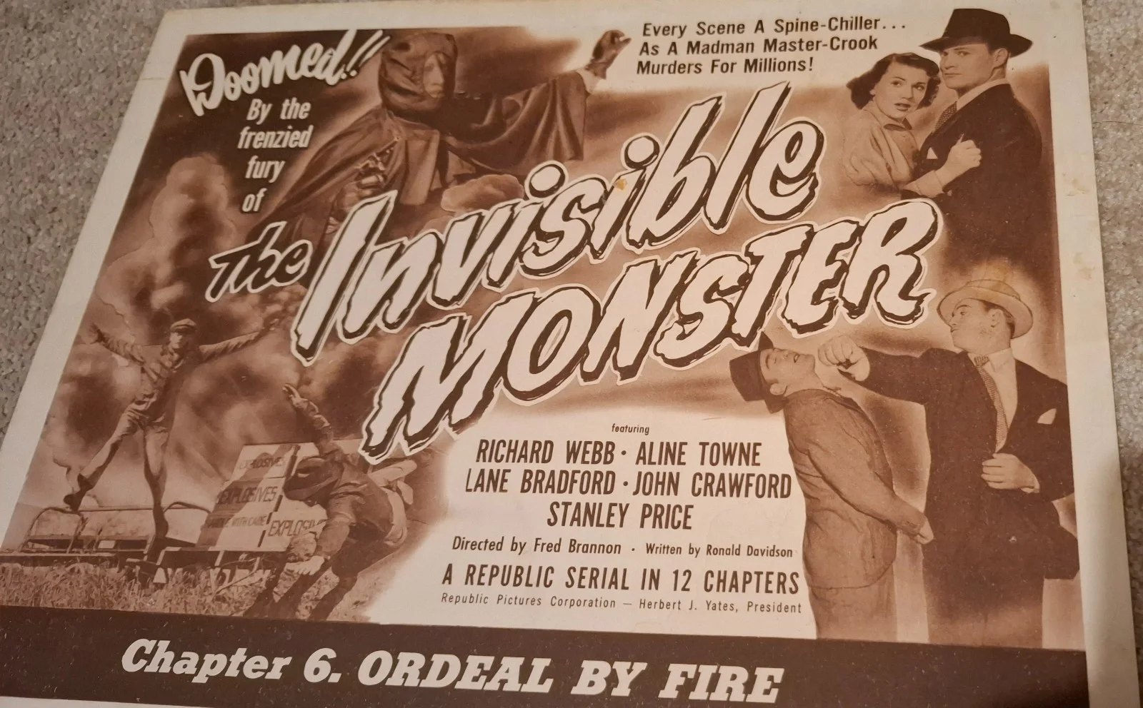 US Lobby Card The Invisible Monster Chapter 6 Ordeal by Fire Richard Webb 1950, image 3