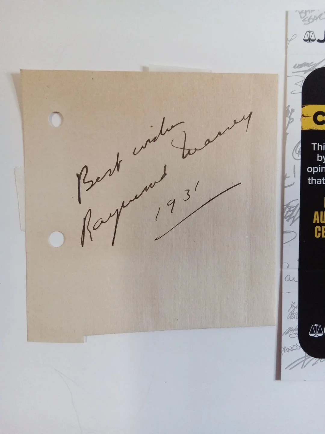 Raymond Massey Signed Cut Abe Lincoln East Of Eden JSA Authentic, изображение 2