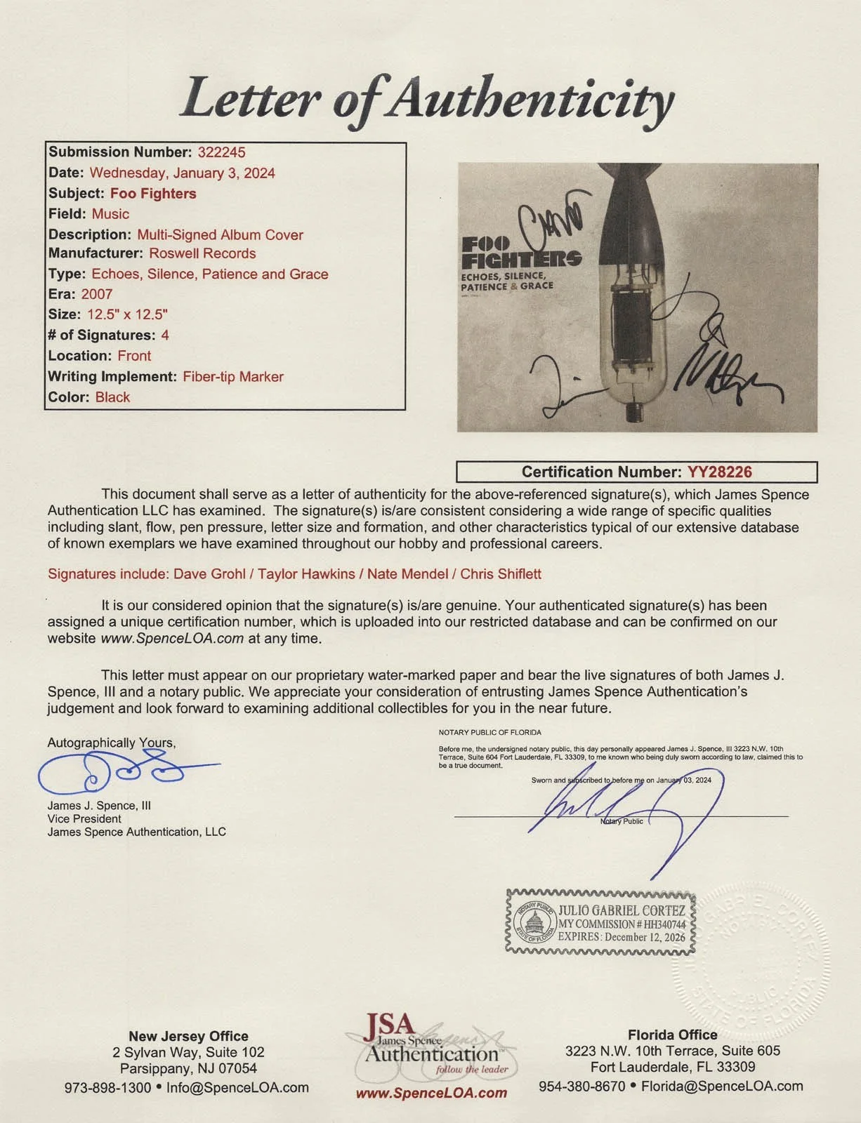 FOO FIGHTERS - Dave Grohl, Taylor Hawkins, Nate Mendel, Shiflett — FOO FIGHTERS All 4 signed "ECHOES, SILENCE.." Vinyl Album DAVE GROHL Hawkins JSA, image 2