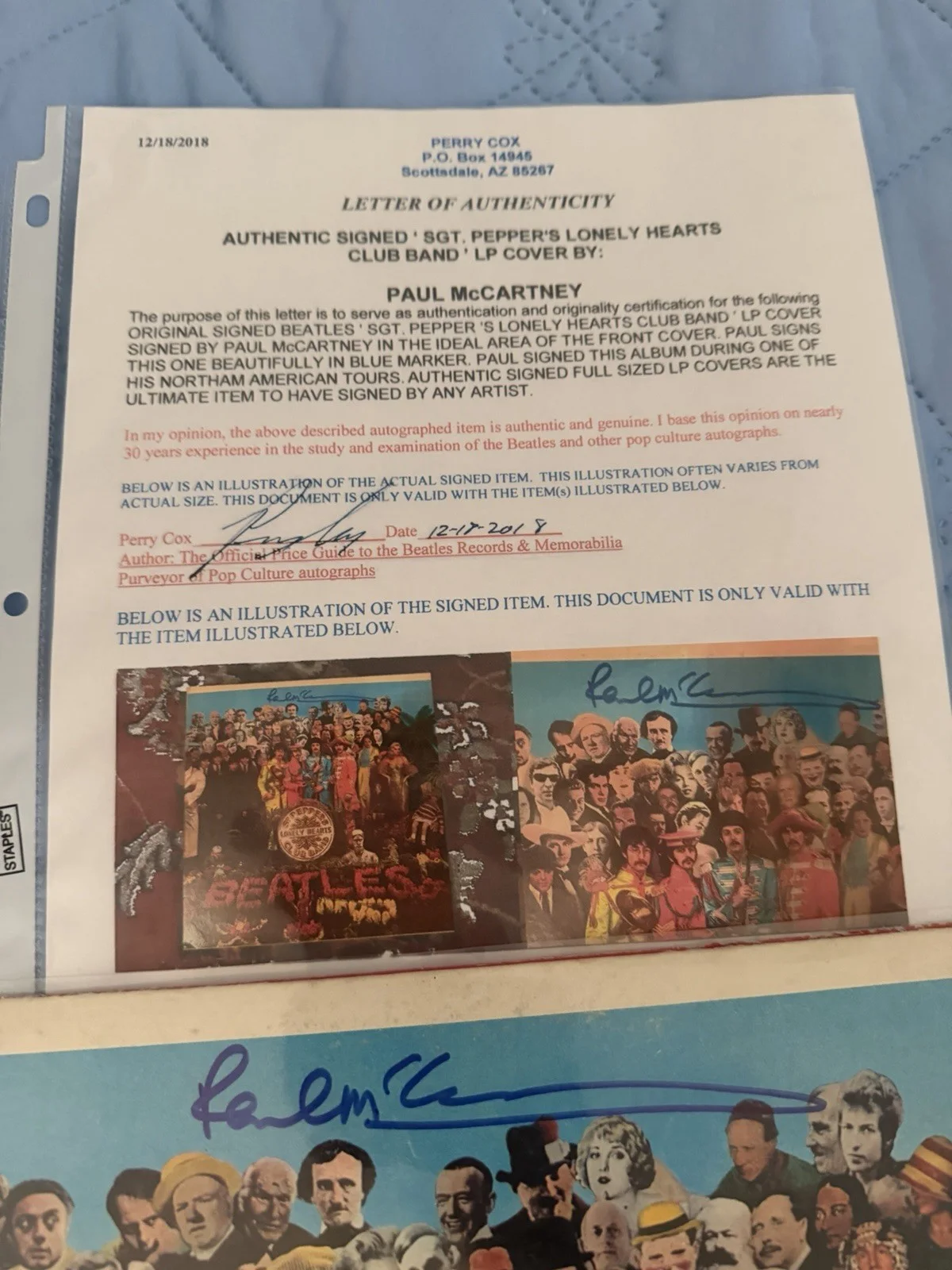 Paul McCartney Signed “ SGT. PEPPER’S LP/COA, image 3