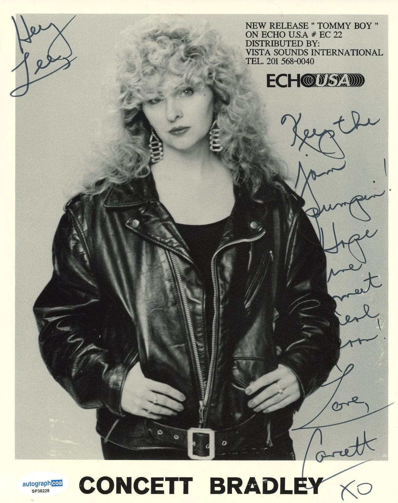 Concett Bradley — Concett Bradley "Tommy Boy" Singer AUTOGRAPH Signed 8x10 Photo 'To Lee' ACOA, image 2