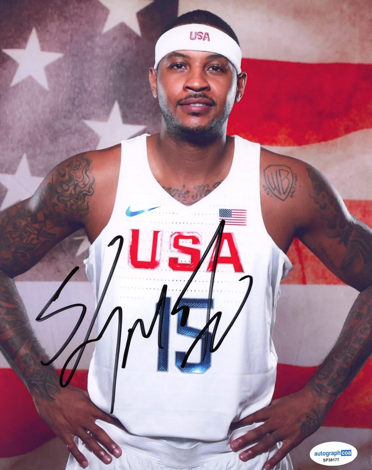 Carmelo Anthony — Carmelo Anthony AUTOGRAPH Signed USA Basketball Olympics Gold 8x10 Photo ACOA, изображение 2