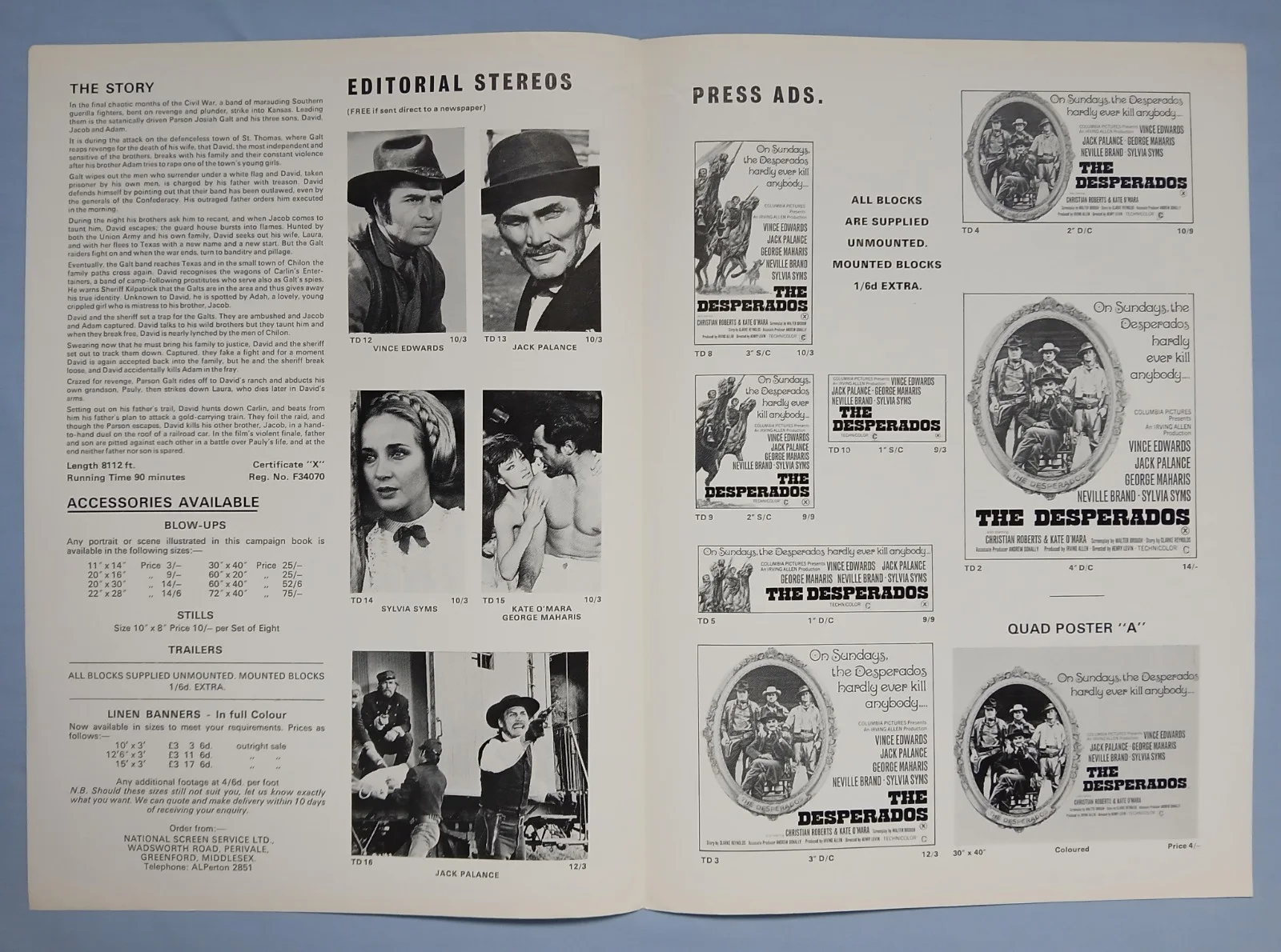 DESPERADOS (1969) original UK Campaign Press Book - Vince Edwards, Jack Palance, image 2