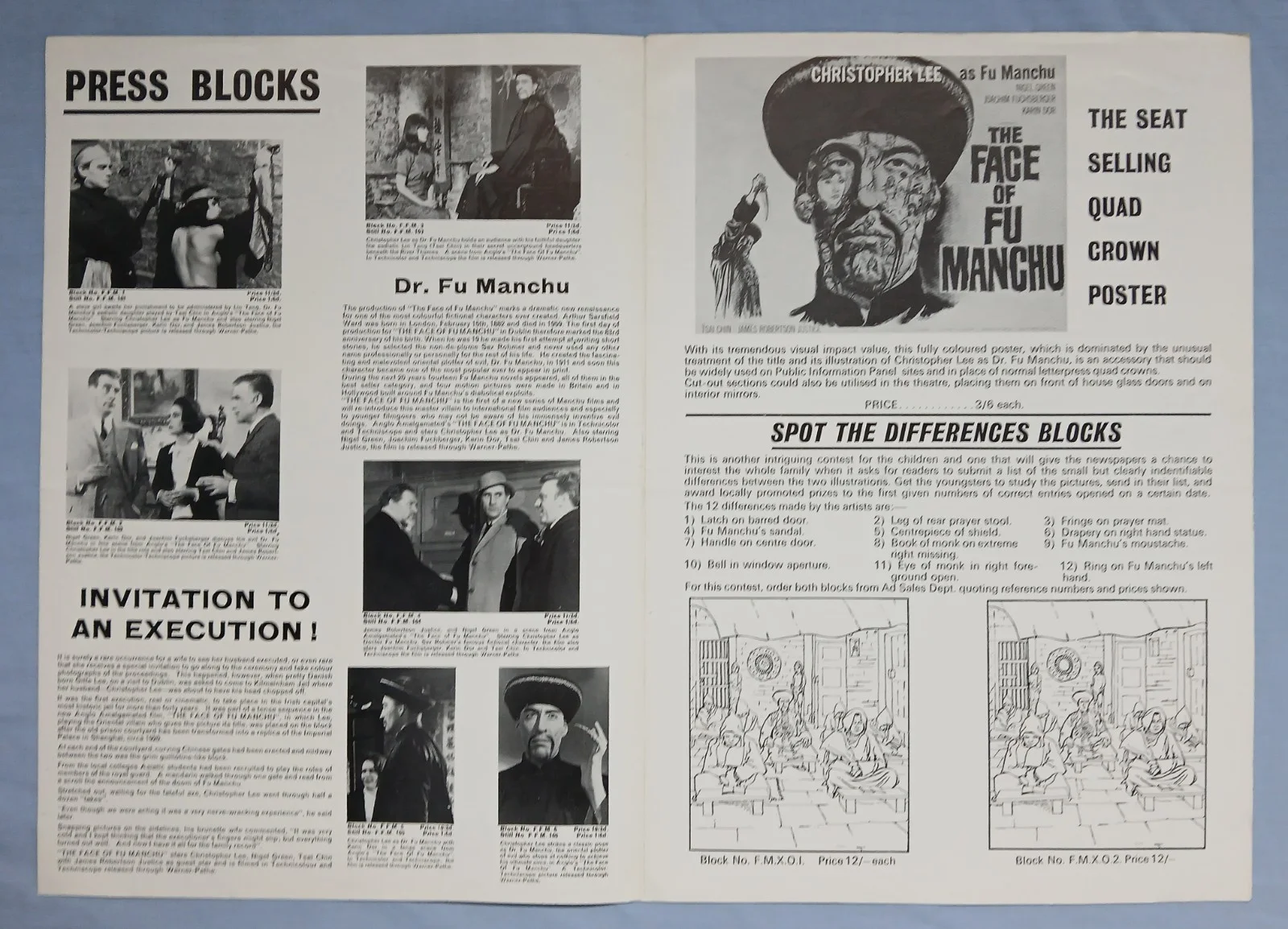 FACE OF FU MANCHU (1964) rare original UK Campaign Press Book - Christopher Lee, изображение 3