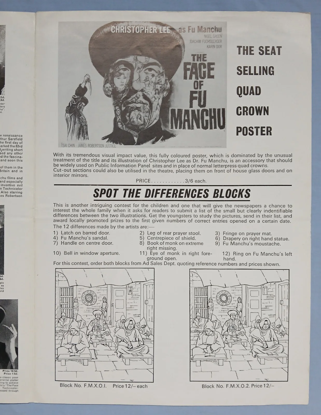 FACE OF FU MANCHU (1964) rare original UK Campaign Press Book - Christopher Lee, изображение 5