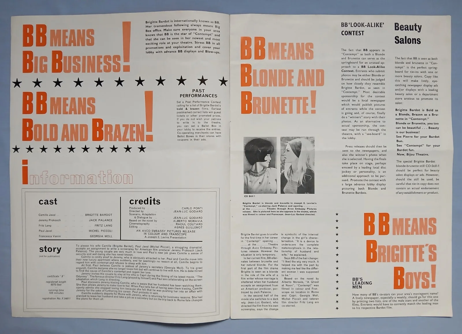 CONTEMPT (LE MÉPRIS) (1963)v.rare original UK Campaign Press Book -Godard,Bardot, image 2