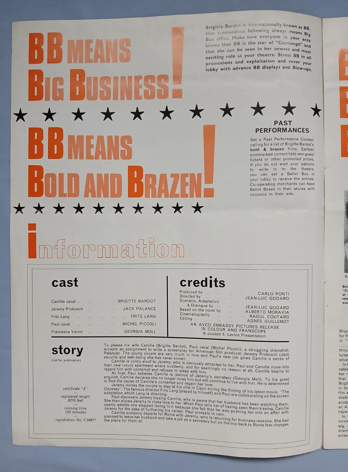 CONTEMPT (LE MÉPRIS) (1963)v.rare original UK Campaign Press Book -Godard,Bardot, image 3