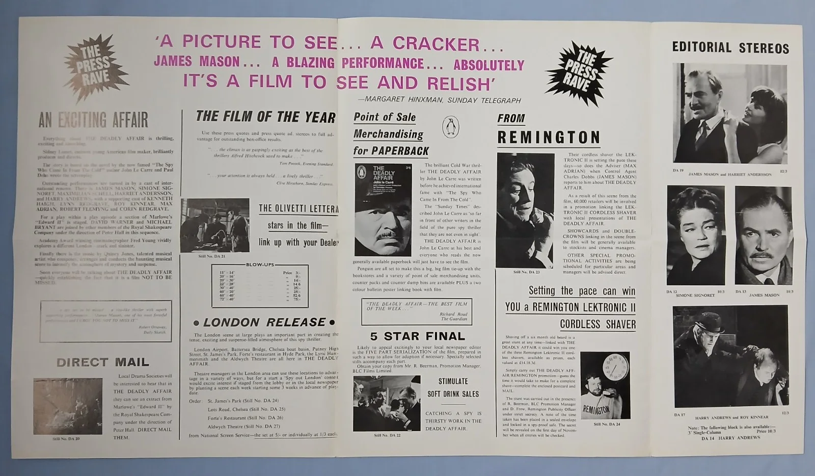 DEADLY AFFAIR (1966) rare orig UK Campaign Press Book - James Mason, Max Schell, изображение 3