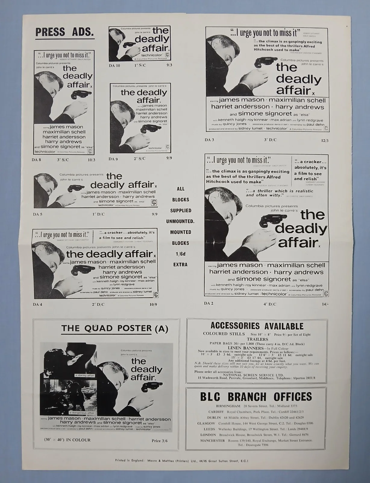DEADLY AFFAIR (1966) rare orig UK Campaign Press Book - James Mason, Max Schell, изображение 4